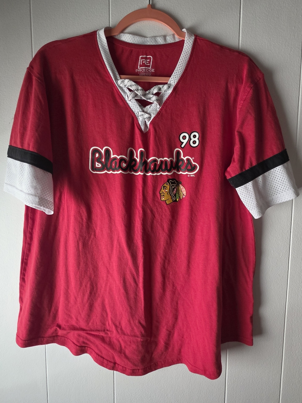 Pro Edge Red Tee with White Lace-Up Trim